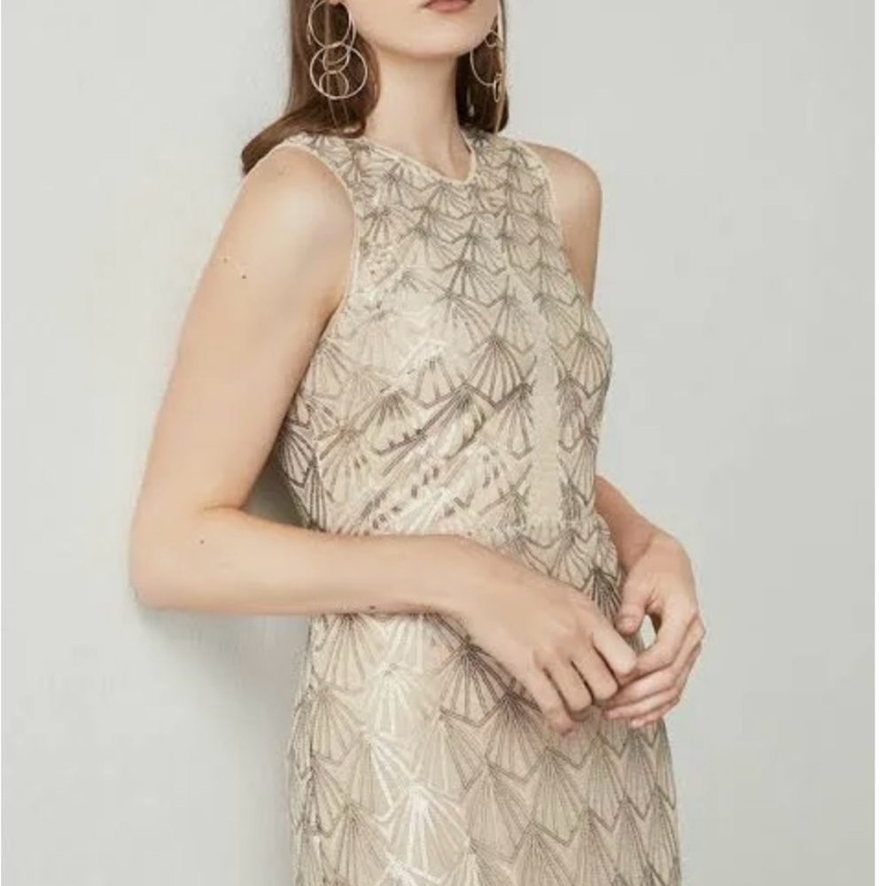 BCBGMaxAzria Gold Sequin Halter Maxi Dress